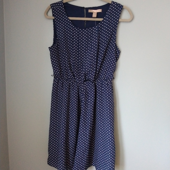 Navy Dress with White Polka Dot Sleeveless Lined - Picture 1 of 5